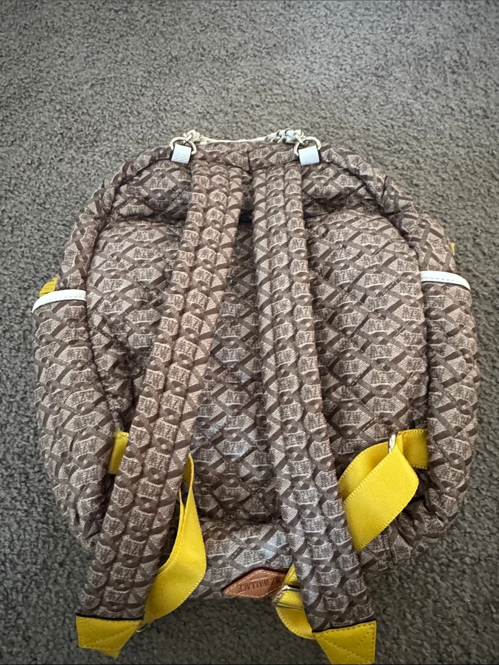MZ Wallace Brown Mini Quilted Backpack with Yellow Accents